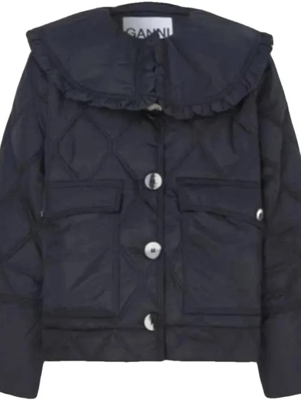 Ganni Ripstop Black Quilted Coat